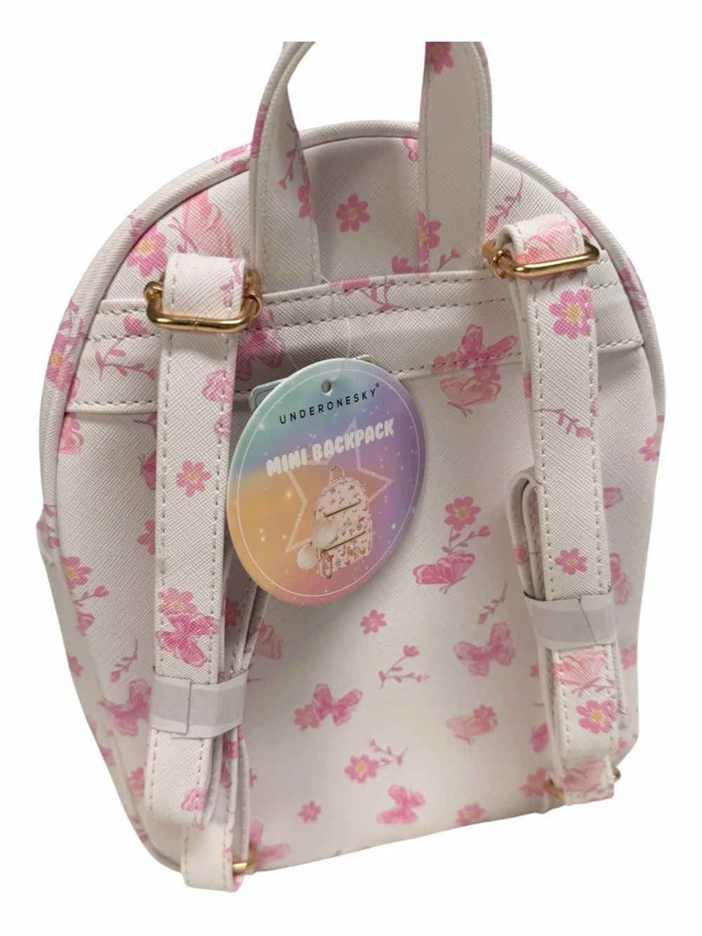 Under One Sky Pink Floral Mini Backpack with Pom Pom